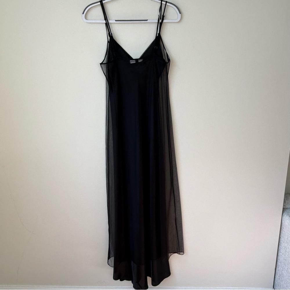 Vintage 90s Betsey Johnson Layered Mesh Overlay Maxi Slip Dress Black - Picture 8 of 8